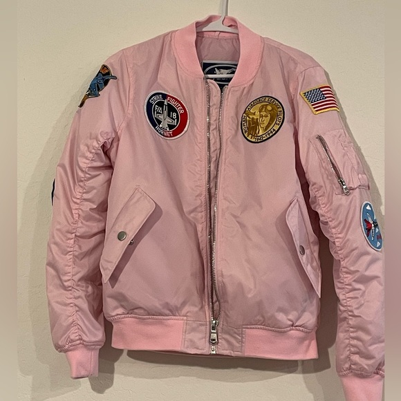 Up And Away Jackets & Blazers - Up and Away MA-1 Ladies Pink Flight Jacket With Patches Size Small